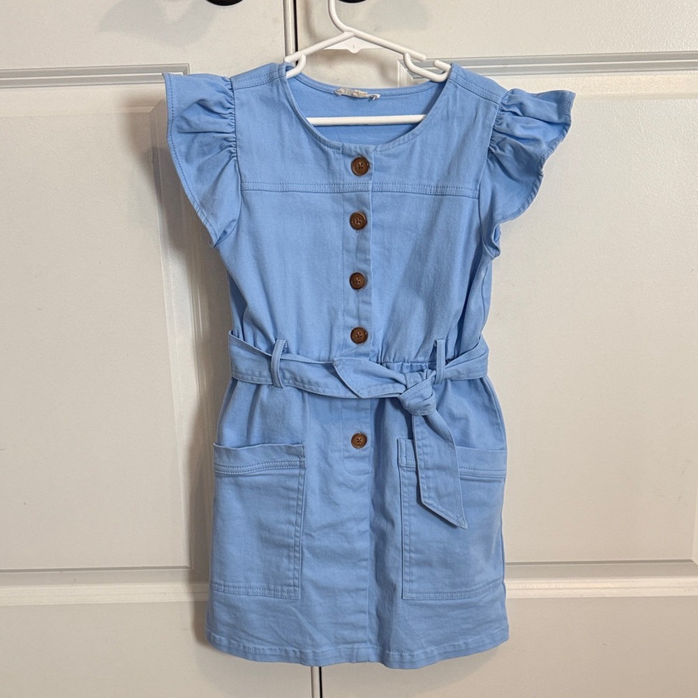 Copper Key Light Blue Kids Dress with Ruffle Sleeves